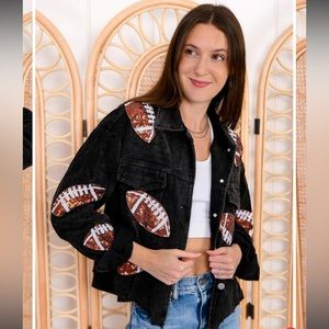 Black Football Corduroy Sequin Jacket. Size Small. NWT